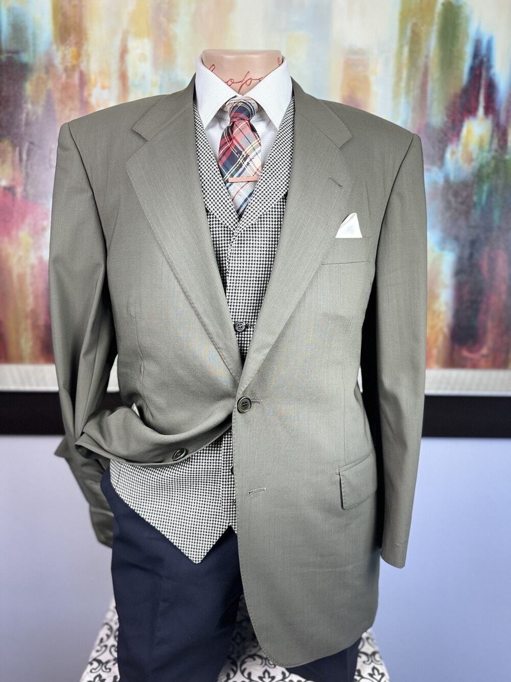 Caruso Mens Hand Made Olive Green Blazer 46R Slim Fit Made In Italy $1822